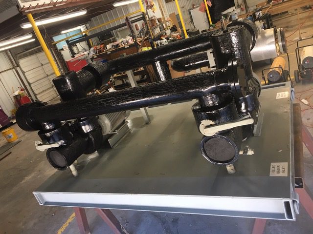 IMG_0731 Two used Bell & Gossett 15HP Pumps skid mounted with Suction Diffusers, Isolation Valves, and Supply and Return Headers