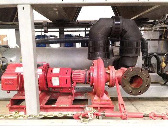 used Bell & Gossett 10HP pump installed in a 90 ton Carrier air cooled chiller