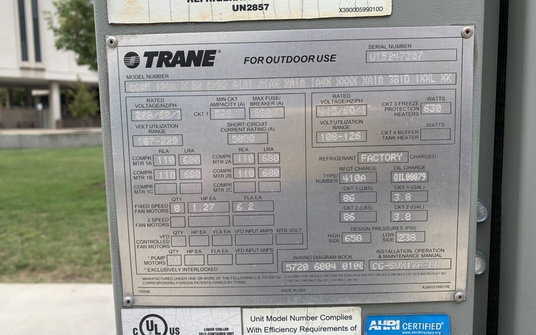 TRANE – 120 Ton Air Cooled Chiller (Qty 2)